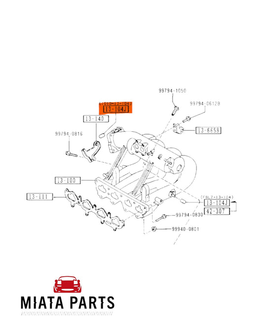 Miata Parts NZ genuine Mazda MX5 NA intake manifold cap blank diagram showing part 13-104J assembly