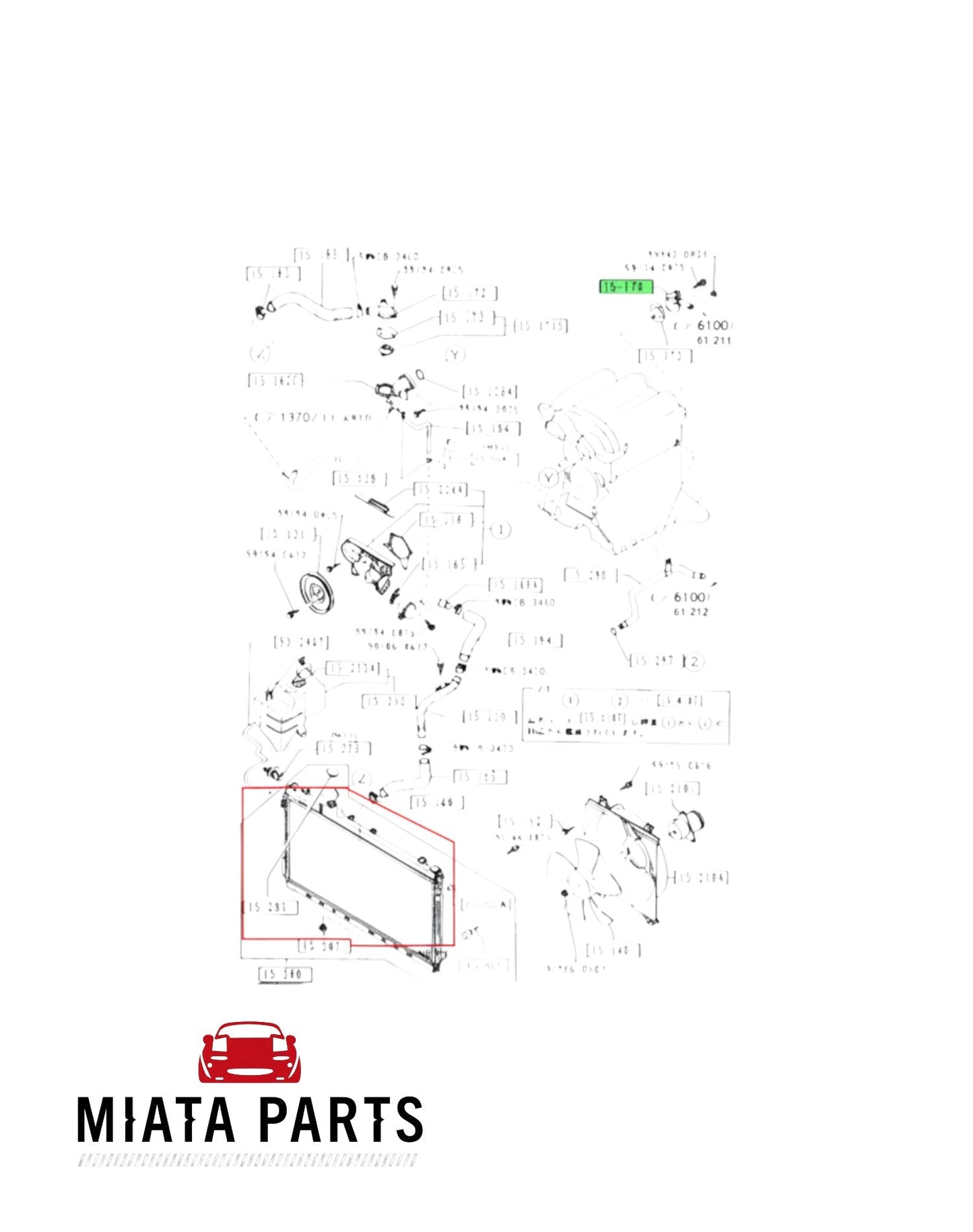 Miata Parts NZ genuine Mazda MX5 NA6 back of head thermostat housing technical diagram for 1.6L engine cooling system
