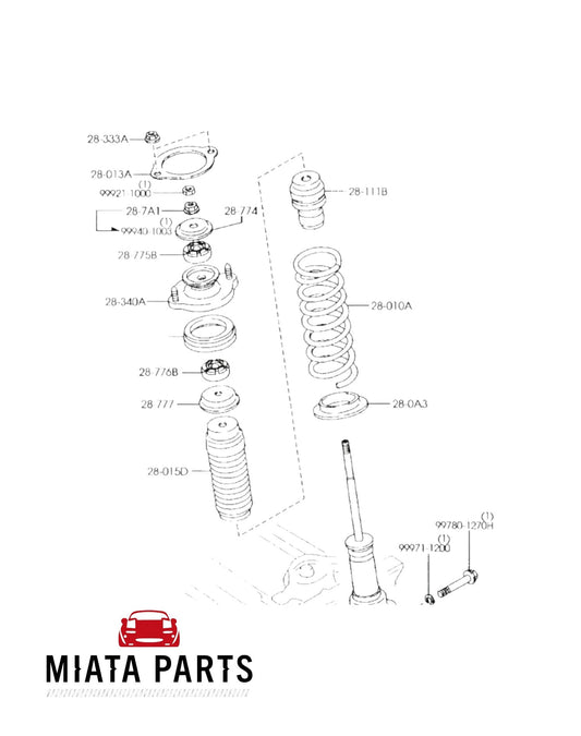 Genuine Mazda MX5 NB front and rear rubber sheet diagram from Miata Parts NZ for suspension assembly