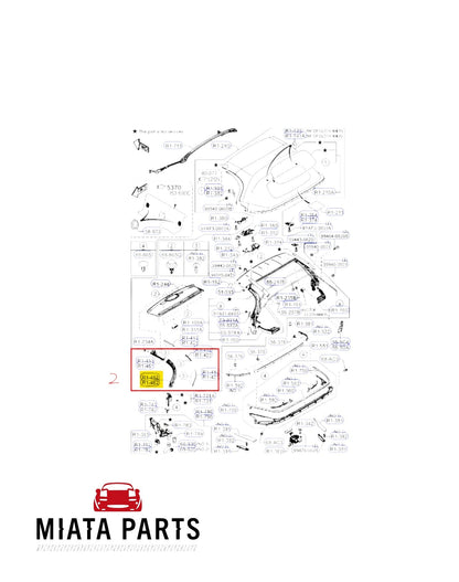 Miata Parts NZ genuine Mazda MX5 ND soft top window seal diagram highlighting specific replacement parts.